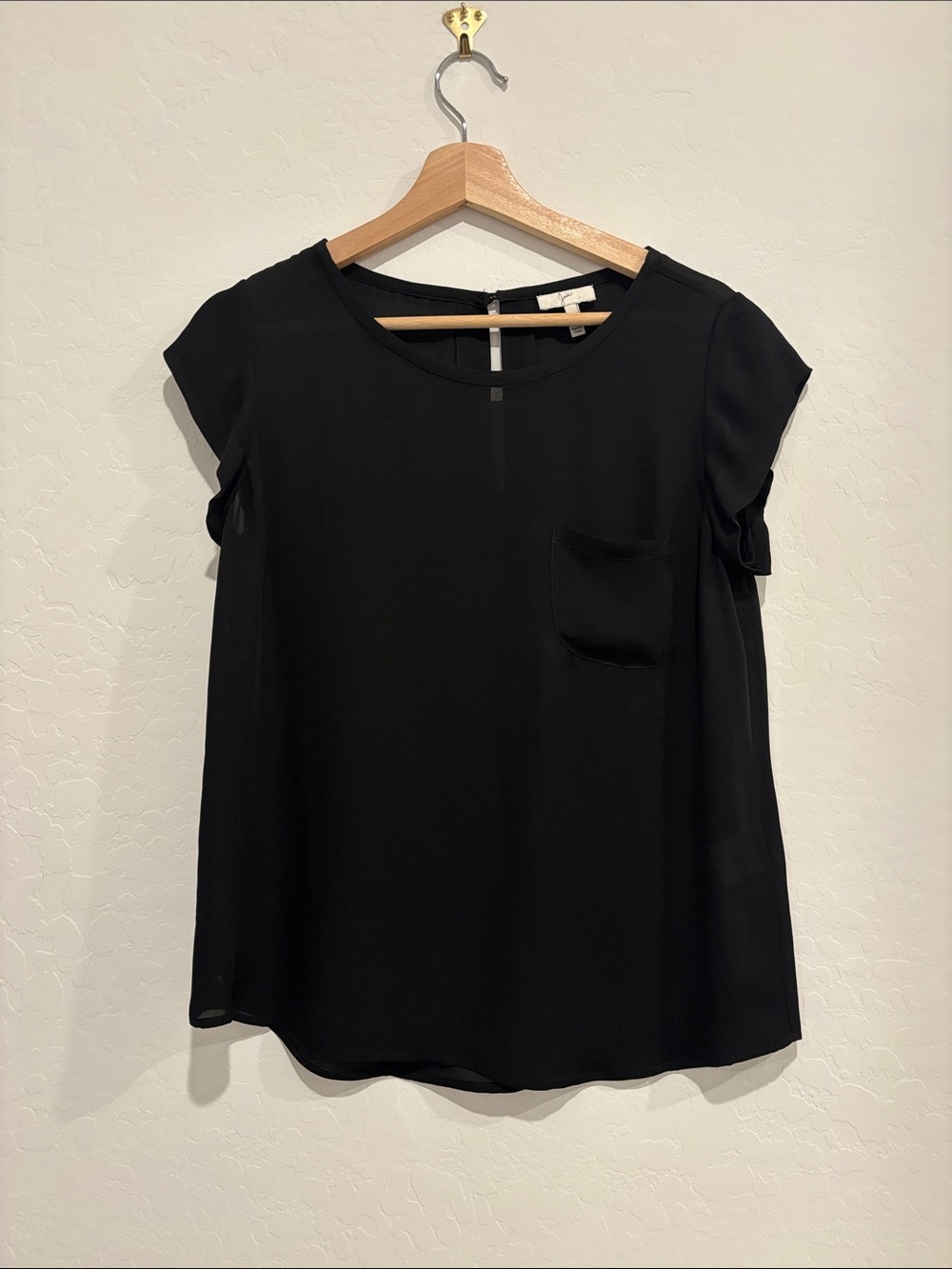 Joie 100% Silk Black Short-Sleeve Pocket Blouse